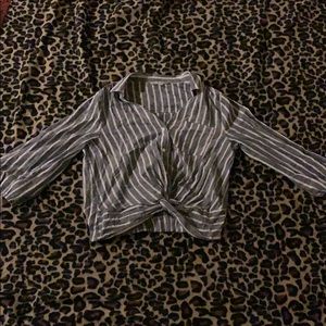 striped Gray &White Blouse